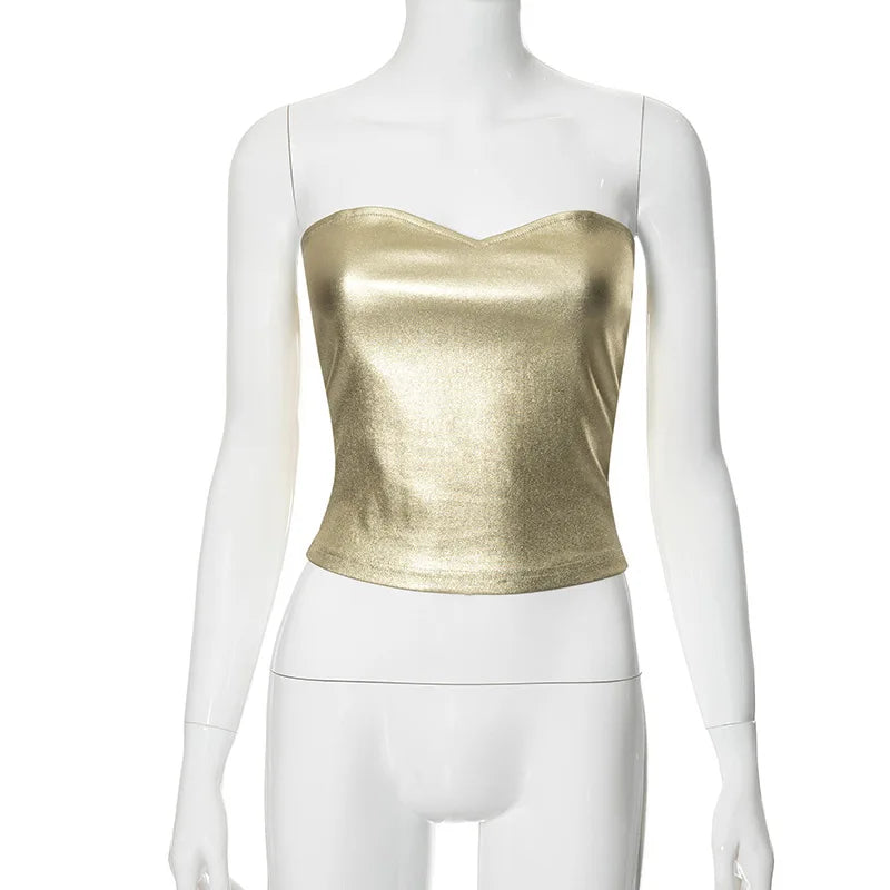 Sexy Strapless Gold Bustier Top