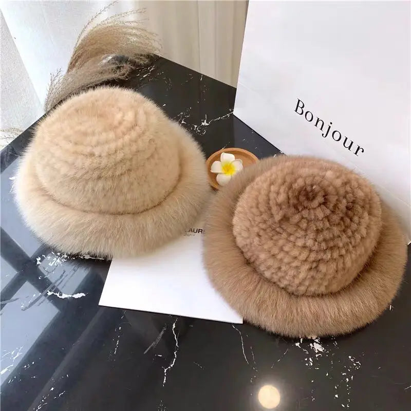 Luxury Natural Knitted Mink & Fox Fur Hat