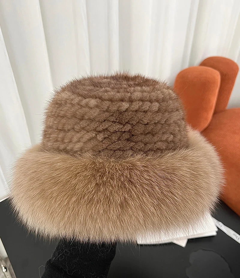 Luxury Natural Knitted Mink & Fox Fur Hat