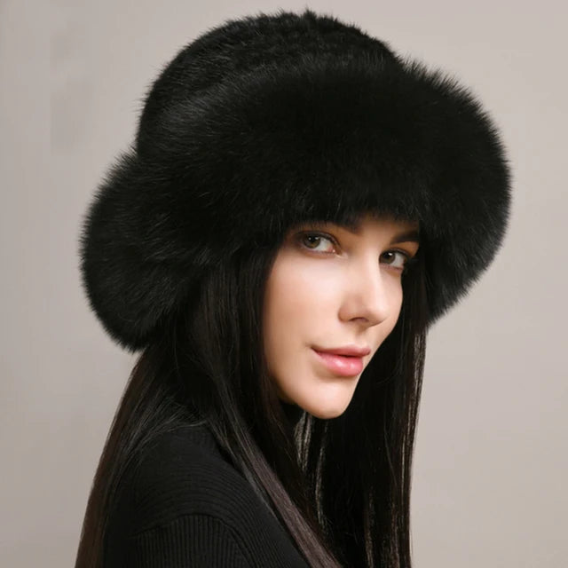 Luxury Natural Knitted Mink & Fox Fur Hat