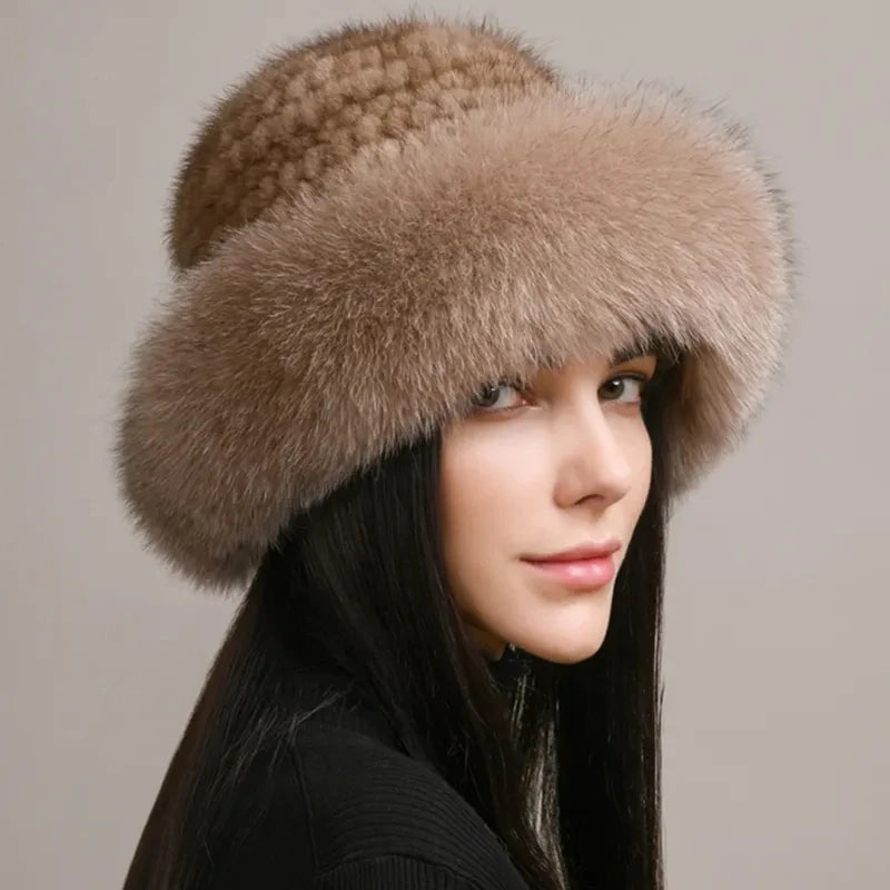 Luxury Natural Knitted Mink & Fox Fur Hat