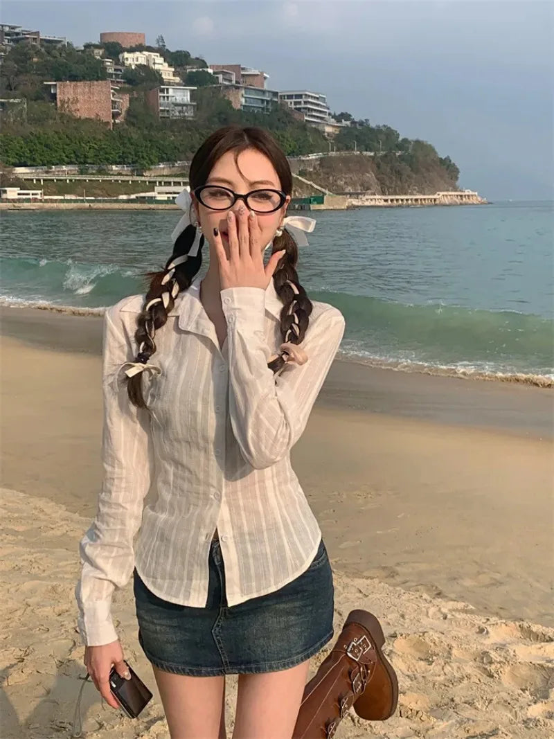 Striped Polo Collar Blouse