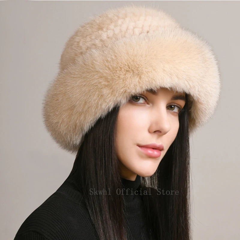 Luxury Natural Knitted Mink & Fox Fur Hat