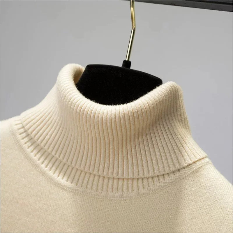 Thick Velvet Lined Warm Sueter Knitted Pullover Turtleneck