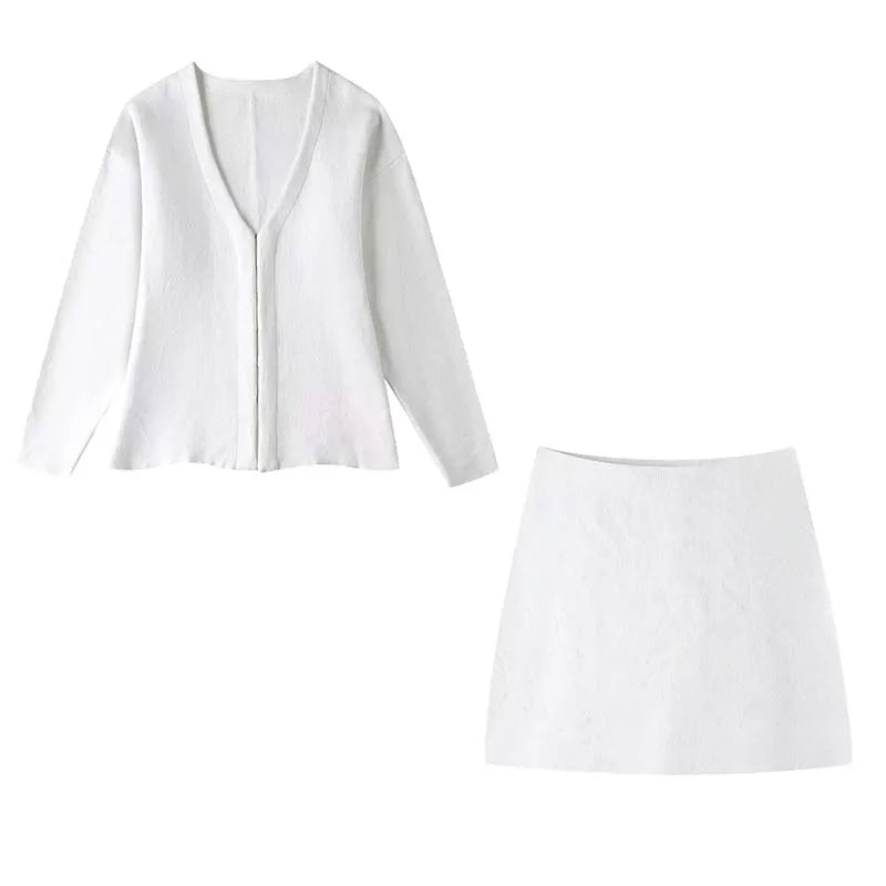 2 Pieces Knit Mini Skirt Top Set