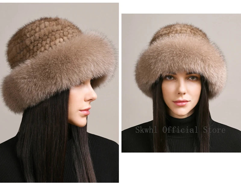 Luxury Natural Knitted Mink & Fox Fur Hat